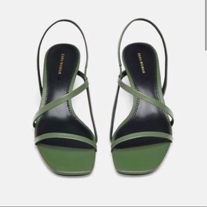 Zara Green Kitten Heel Strappy Sandals Size 7,5